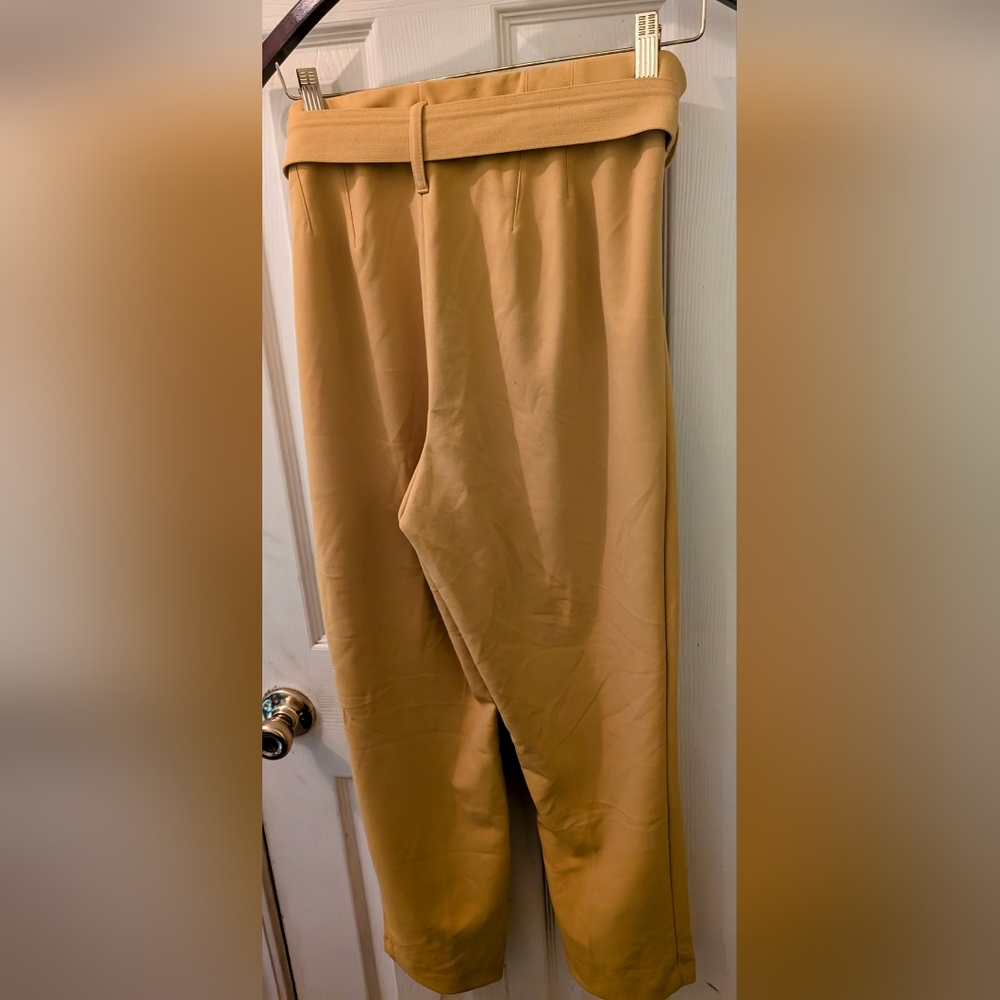 Jules & Leopald Women's Mustard Yellow Long Tie Belt Trousers - Picture 3 of 3